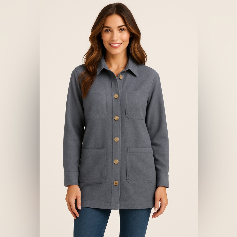 EUC TravelSmith Women’s Utility Jacket Blue Gray Button Front Size Large